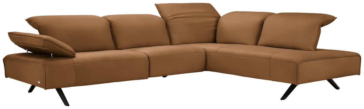 ECKSOFA Echtleder Cognac  - Cognac/Anthrazit, Design, Leder/Metall (290/230cm) - Johann Jakob