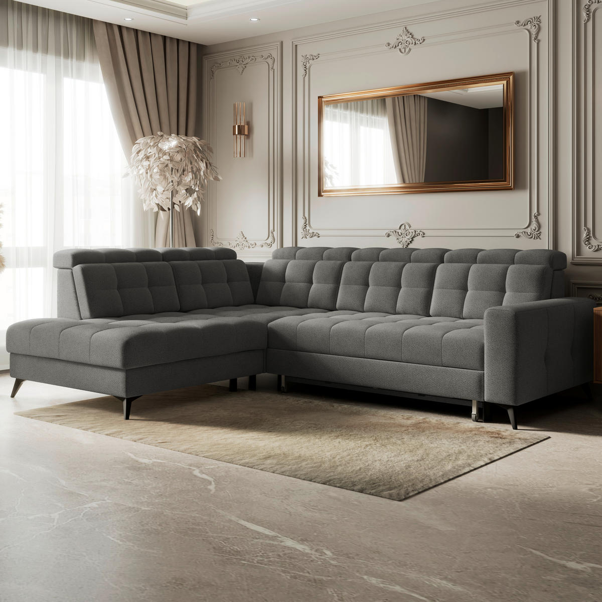 ECKSOFA Velours Anthrazit  - Anthrazit/Schwarz, Romantik / Landhaus, Textil/Metall (228/289cm) - MID.YOU