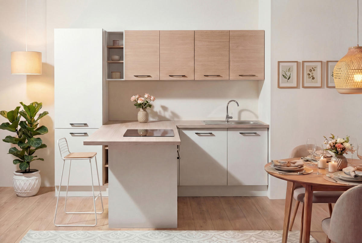 ECKKÜCHE Girona 265/200 cm  in Weiß, Eichefarben  - Eichefarben/Beige, Basics, Holzwerkstoff/Metall (265/200cm) - P & B