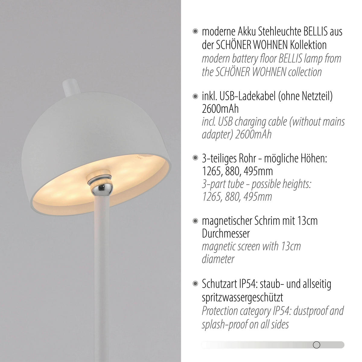 AKKU-STEHLEUCHTE 18/18/126 cm    - Weiß, Design, Kunststoff/Metall (18/18/126cm) - Schöner Wohnen