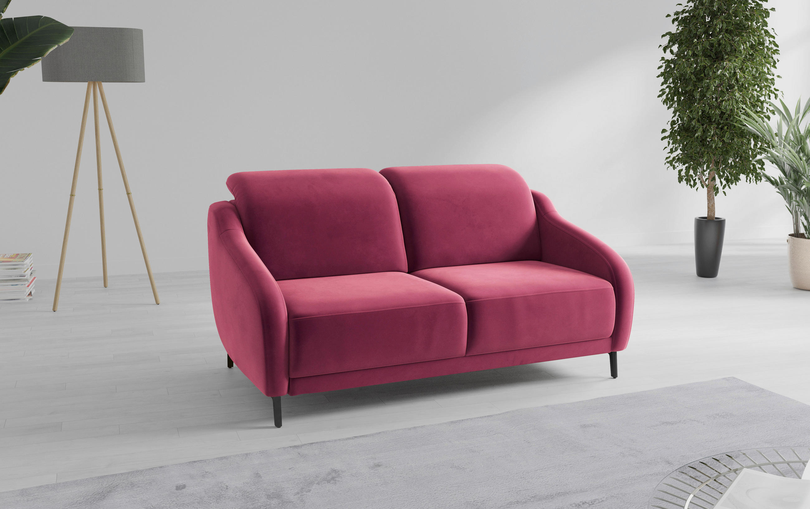 2,5-SITZER in Samt Aubergine  - Aubergine/Schwarz, MODERN, Textil/Metall (172/93/104cm) - Sit & More
