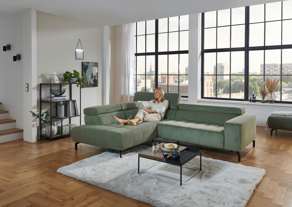 ECKSOFA Waldgrün Cord  - Waldgrün/Schwarz, Design, Textil/Metall (214/261cm) - Beldomo Style