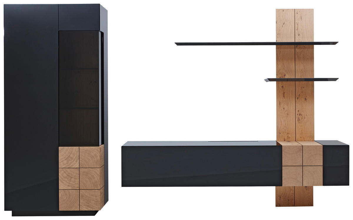 WOHNWAND QUADRA  in Eichefarben, Dunkelgrau  325/190/52 cm  - Eichefarben/Dunkelgrau, Design, Holz/Holzwerkstoff (325/190/52cm) - Ambiente