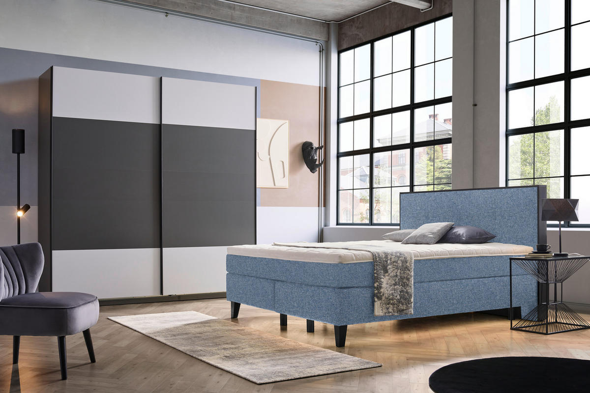 BOXSPRINGBETT 160/200 cm  in Blau  - Blau/Schwarz, Design, Holz/Textil (160/200cm) - Hom`in
