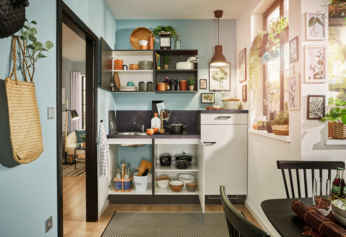 KÜCHENLEERBLOCK 180 cm   in Graphitfarben, Hellgrau  - Dunkelgrau/Hellgrau, Design, Holzwerkstoff/Metall (180cm) - Pino