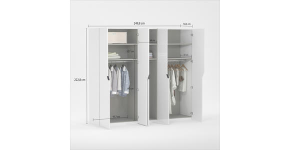 DREHTÜRENSCHRANK 250/223/62 cm 5-türig Weiß Hochglanz - Weiß Hochglanz/Schwarz, Design, Holzwerkstoff/Metall (250/223/62cm) - Novel