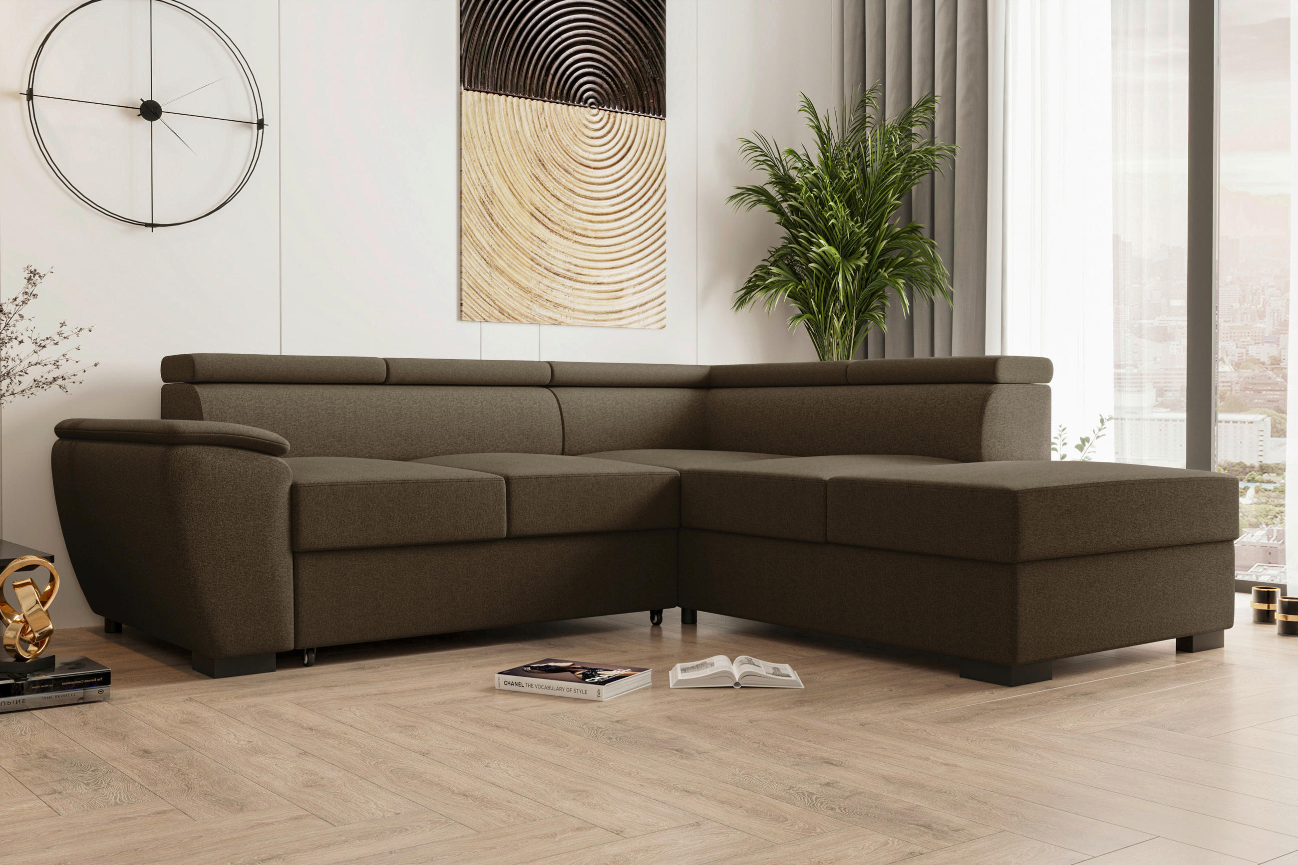 ECKSOFA Braun Flachgewebe  - Schwarz/Braun, KONVENTIONELL, Kunststoff/Textil (266/220cm) - Carryhome