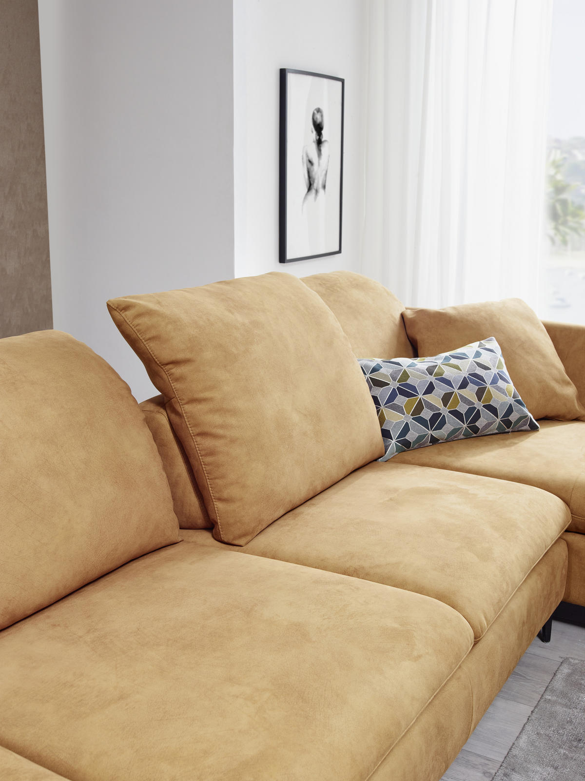 ECKSOFA Olivgrün Flachgewebe  - Schwarz/Olivgrün, Design, Textil/Metall (315/200cm) - Chilliano