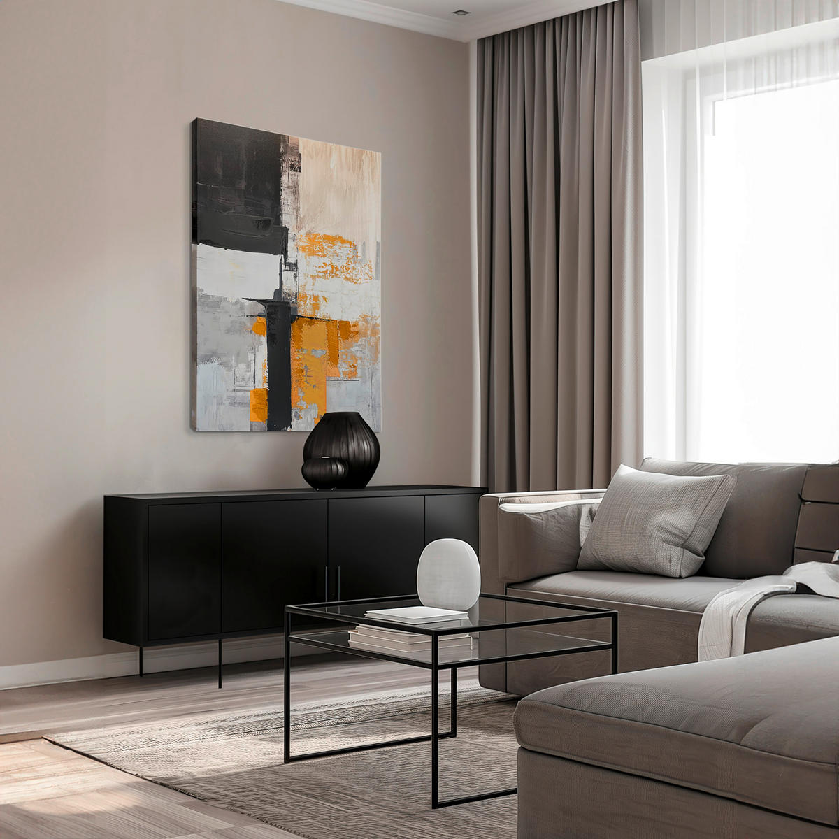 OBRAZ NA PLÁTNE, abstraktné, 70/100 cm  - sivá/biela, Design, kompozitné drevo/textil (70/100cm) - Monee