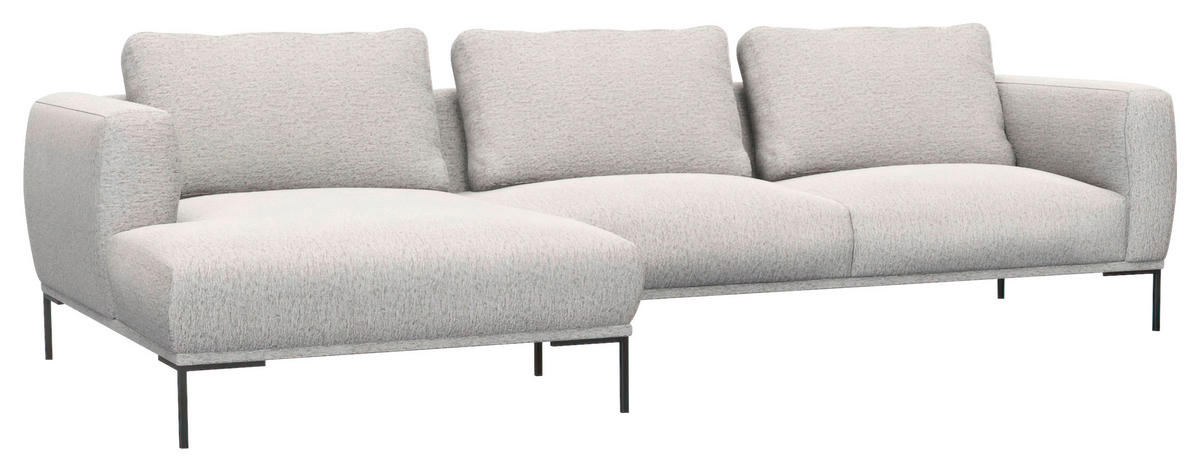 ECKSOFA Hellgrau Webstoff, Flachgewebe  - Hellgrau/Schwarz, Design, Textil/Metall (148/303cm) - Livetastic