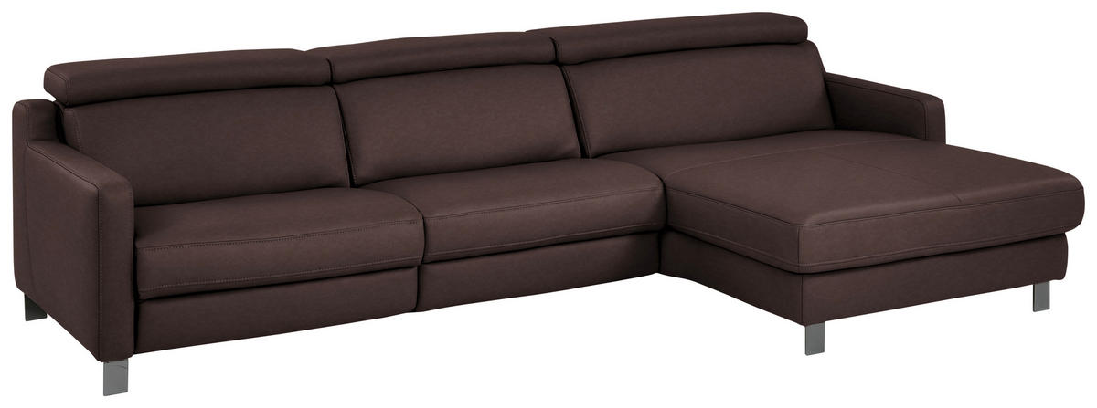 ECKSOFA in Echtleder Dunkelbraun  - Dunkelbraun/Schwarz, Design, Leder/Metall (291/176cm) - Valdera