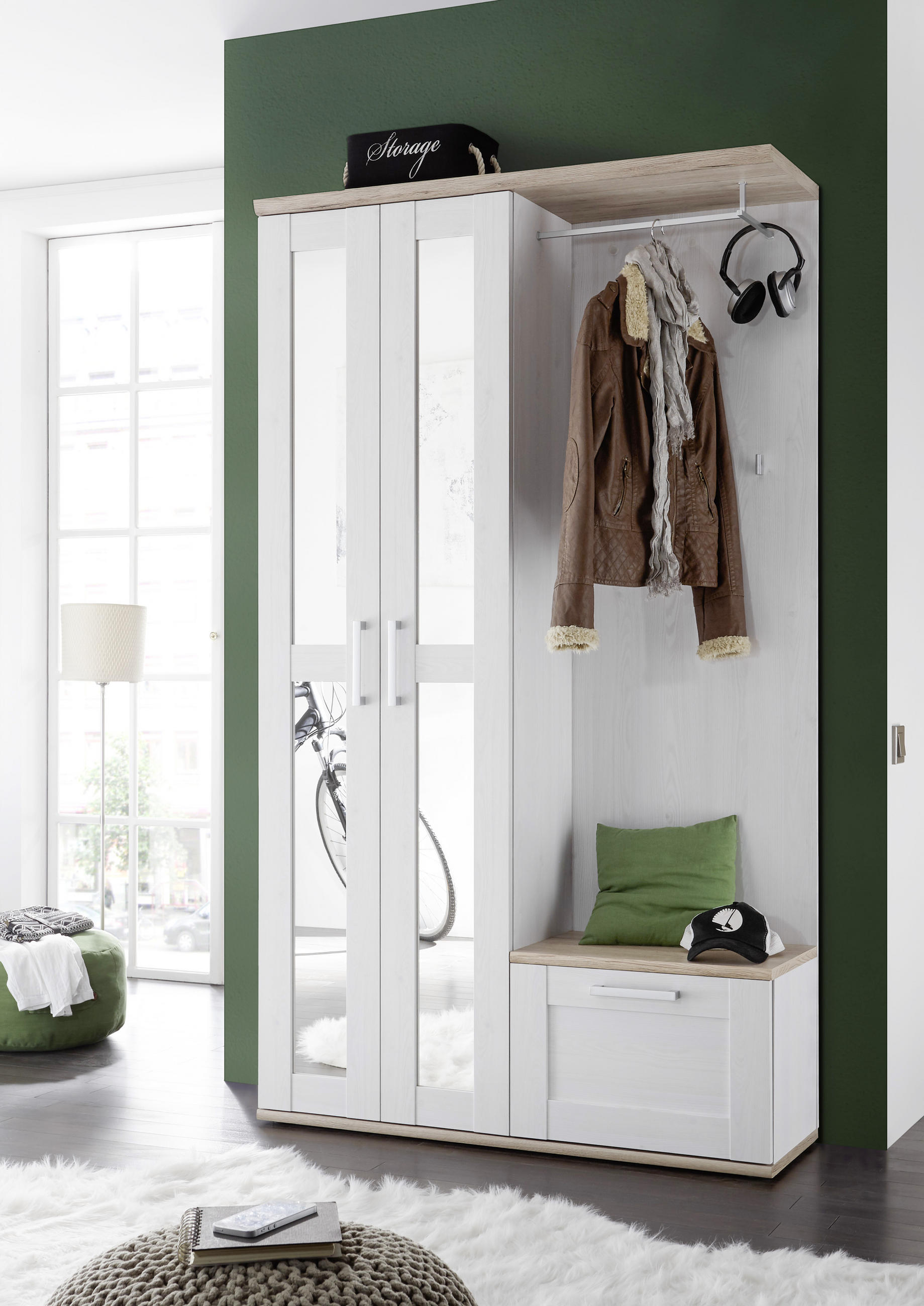 GARDEROBE 3-teilig  in 115/201/38 cm  - Lärchefarben/Weiß, KONVENTIONELL, Glas/Holzwerkstoff (115/201/38cm) - Xora