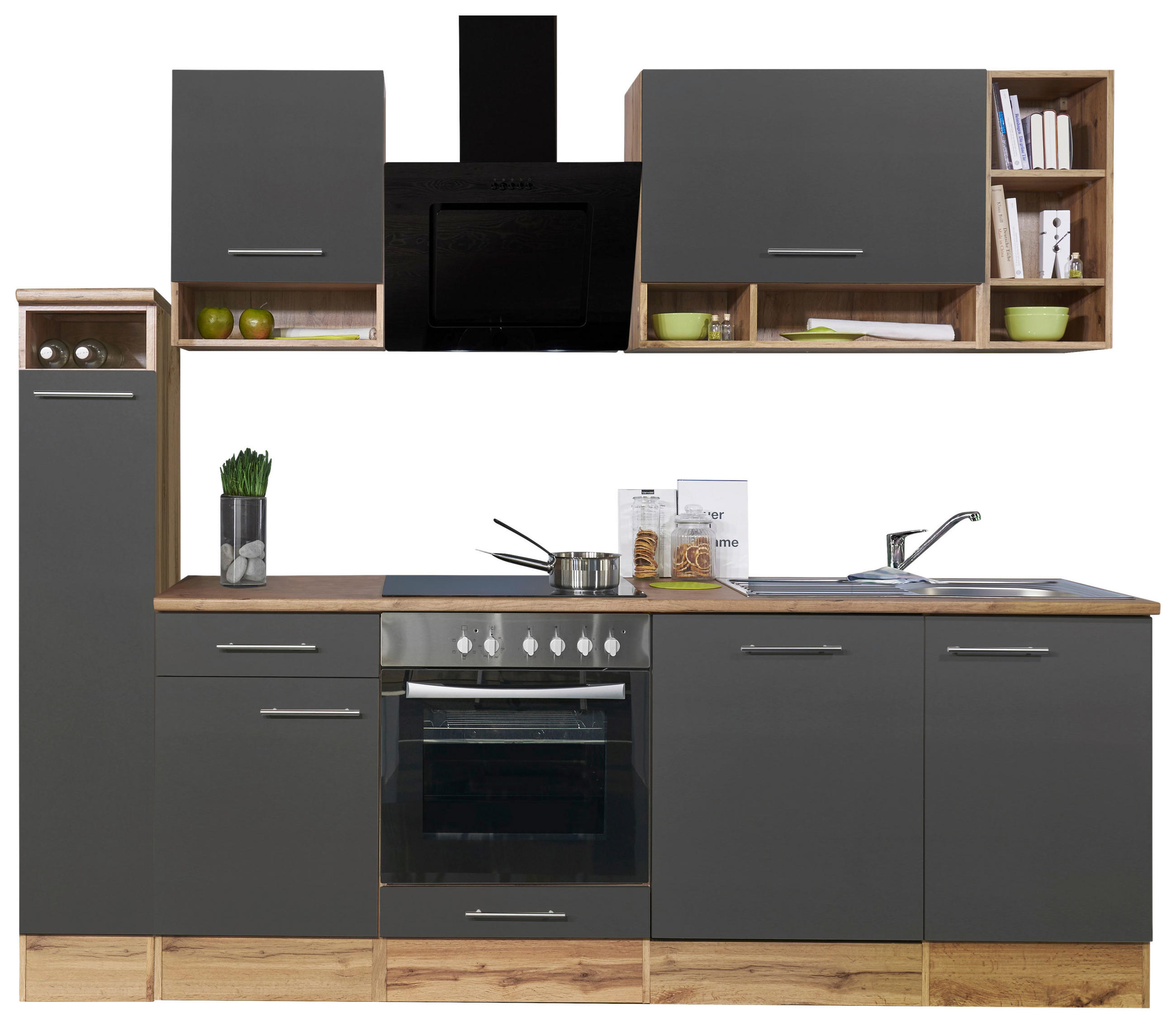 KÜCHENLEERBLOCK 250 cm   in Grau  - Wildeiche/Edelstahlfarben, Basics, Holzwerkstoff/Metall (250cm) - Respekta