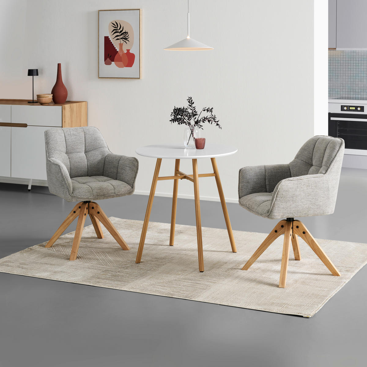 ESSTISCH in Metall, Holzwerkstoff   - Weiss/Eichefarben, Lifestyle, Holzwerkstoff/Metall (70/75/70cm) - MID.YOU