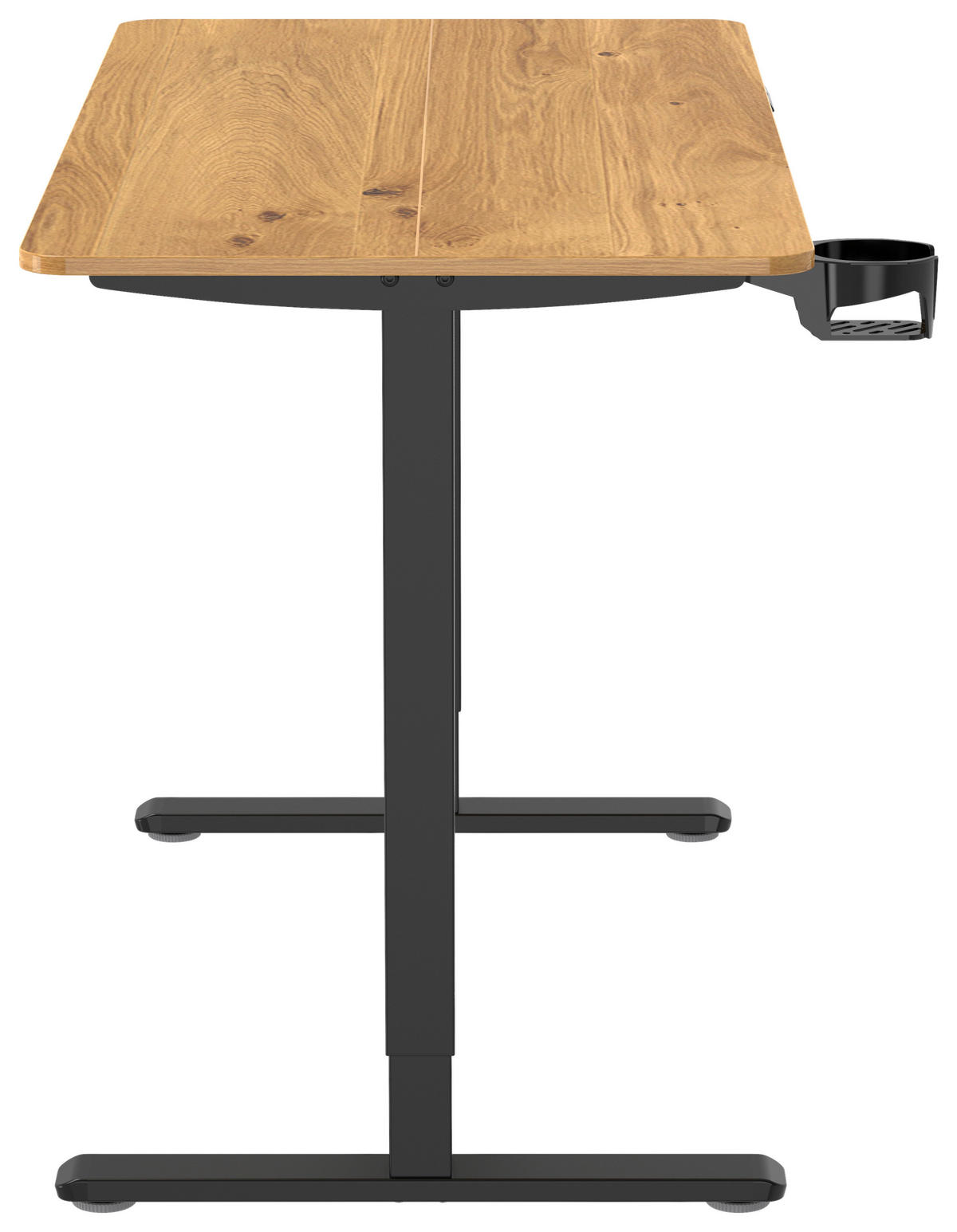 SCHREIBTISCH 120/60/70-115 cm Schwarz, Plankeneiche höhenverstellbar, Memoryschalter, Getränkehalter, Headsethalter elektrisch höhenverstellbar  - Plankeneiche/Schwarz, Modern, Holzwerkstoff/Kunststoff (120/60/70-115cm) - Livetastic