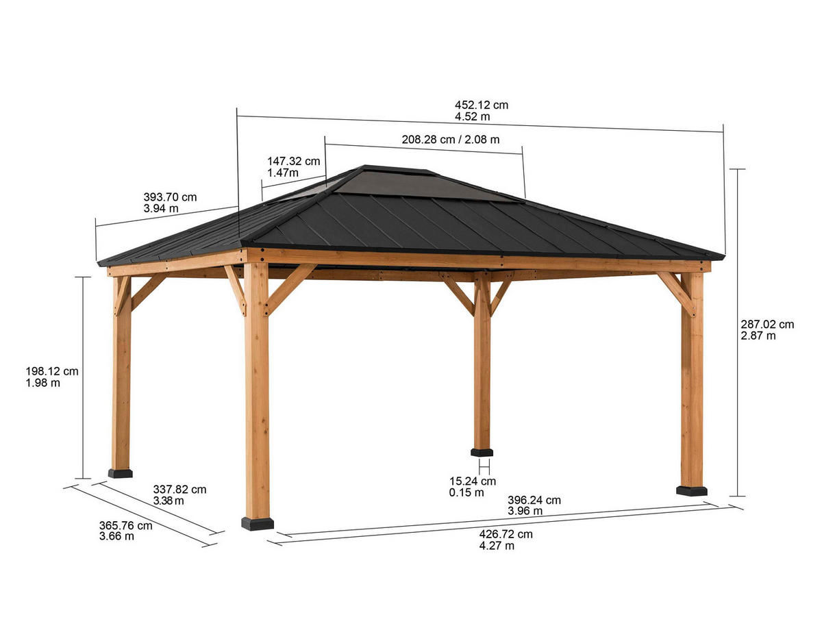 PAVILLON 452/393/287 cm   - Anthrazit/Lärchefarben, Basics, Holz/Kunststoff (452/393/287cm)