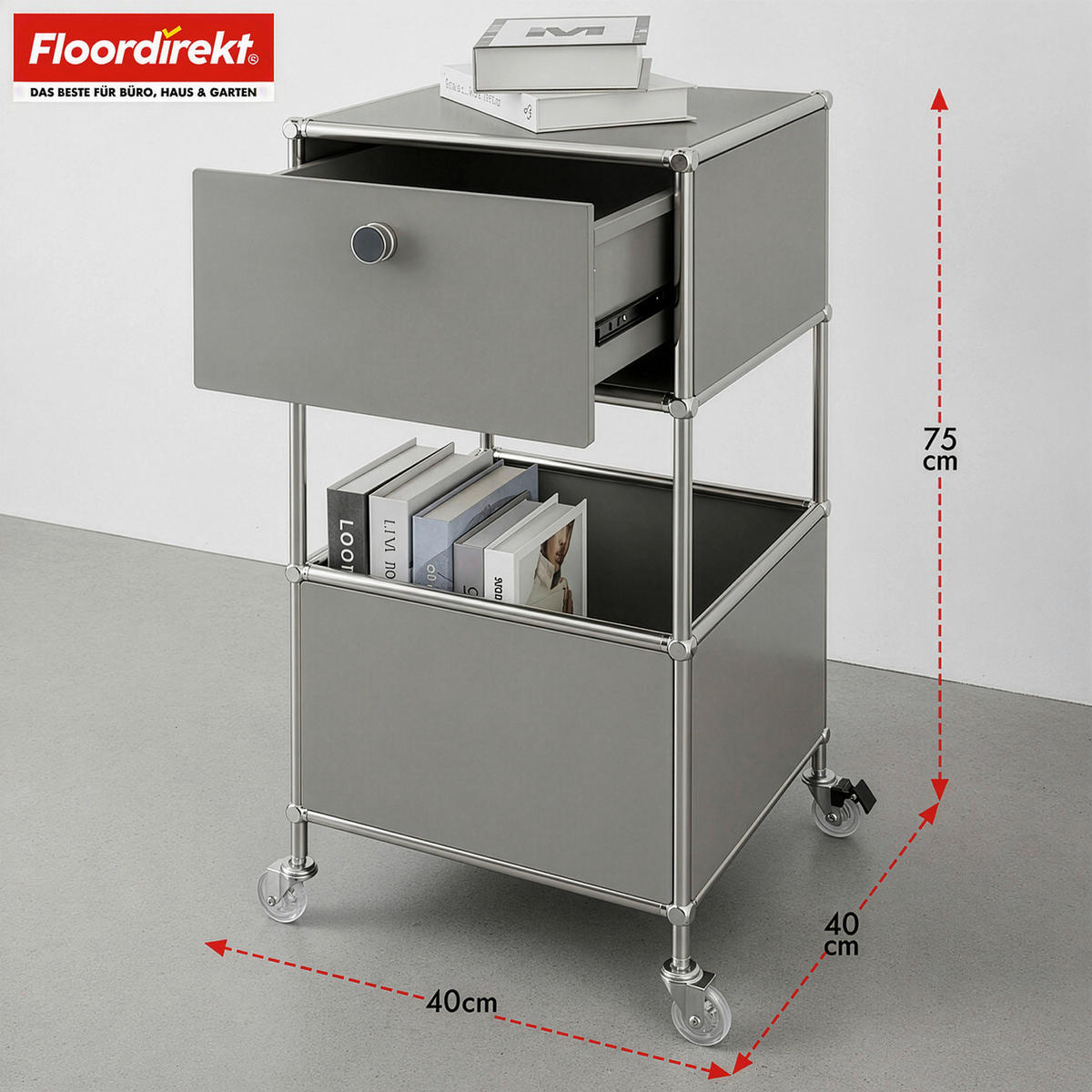 REGAL  40/75/40 cm Grau  - Grau, Basics, Metall (40/75/40cm) - Floordirekt