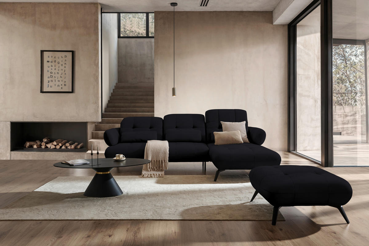 ECKSOFA Flachgewebe Schwarz  - Schwarz, Design, Textil/Metall (282/189cm) - Novel