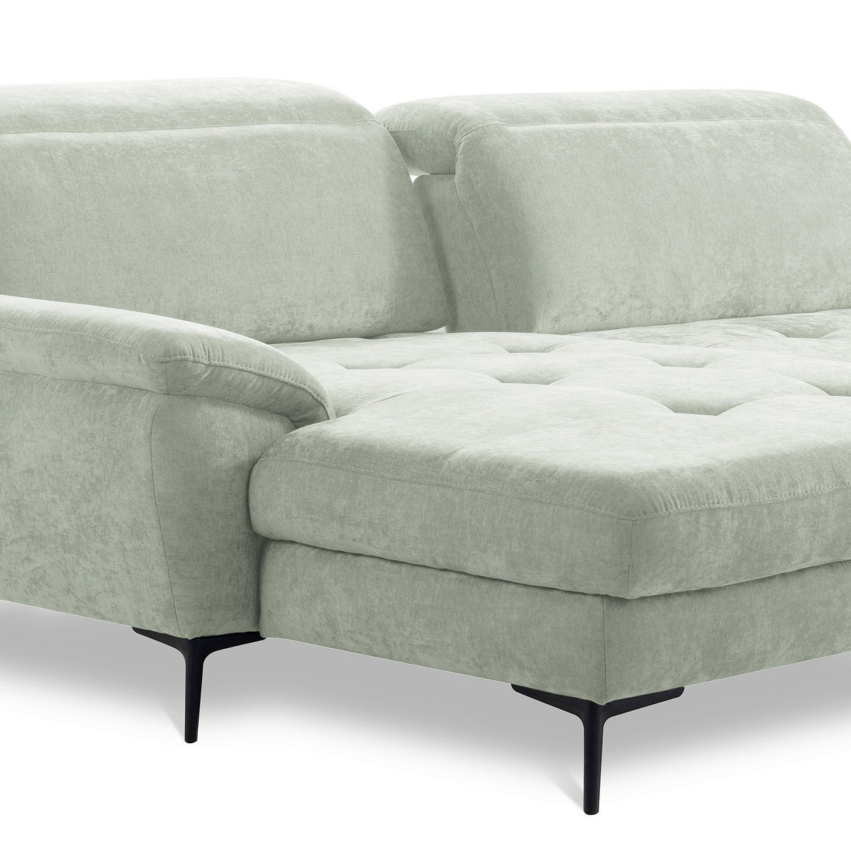 ECKSOFA PRADO Mintgrün Webstoff Bettkasten, Kopfteilverstellung, Sitztiefenverstellung  - Schwarz/Mintgrün, Design, Textil/Metall (195/268cm) - Livetastic