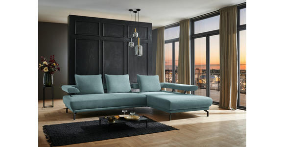 ECKSOFA in Chenille Türkis  305/224 cm  - Türkis/Schwarz, Design, Textil/Metall (305/224cm) - Dieter Knoll