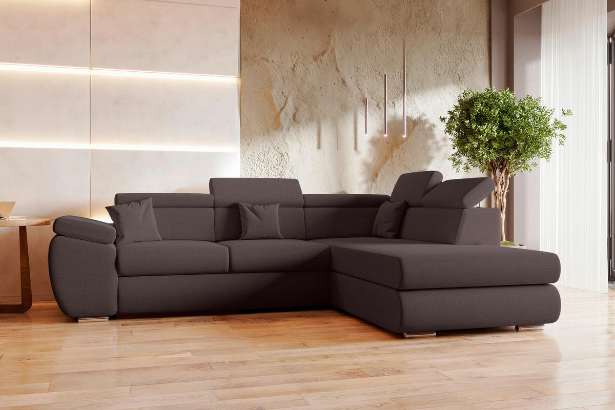 ECKSOFA Graubraun Struktur  - Chromfarben/Graubraun, KONVENTIONELL, Kunststoff/Textil (282/205cm) - Carryhome