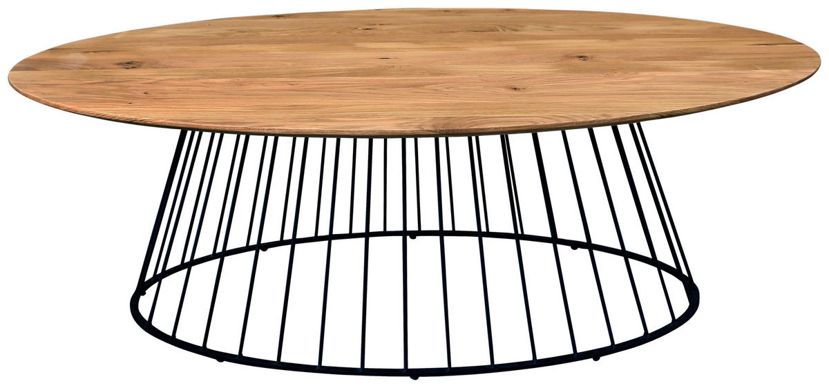 COUCHTISCH Eiche massiv oval Naturfarben, Schwarz  - Schwarz/Naturfarben, Design, Holz/Metall (120/40/65cm) - MID.YOU