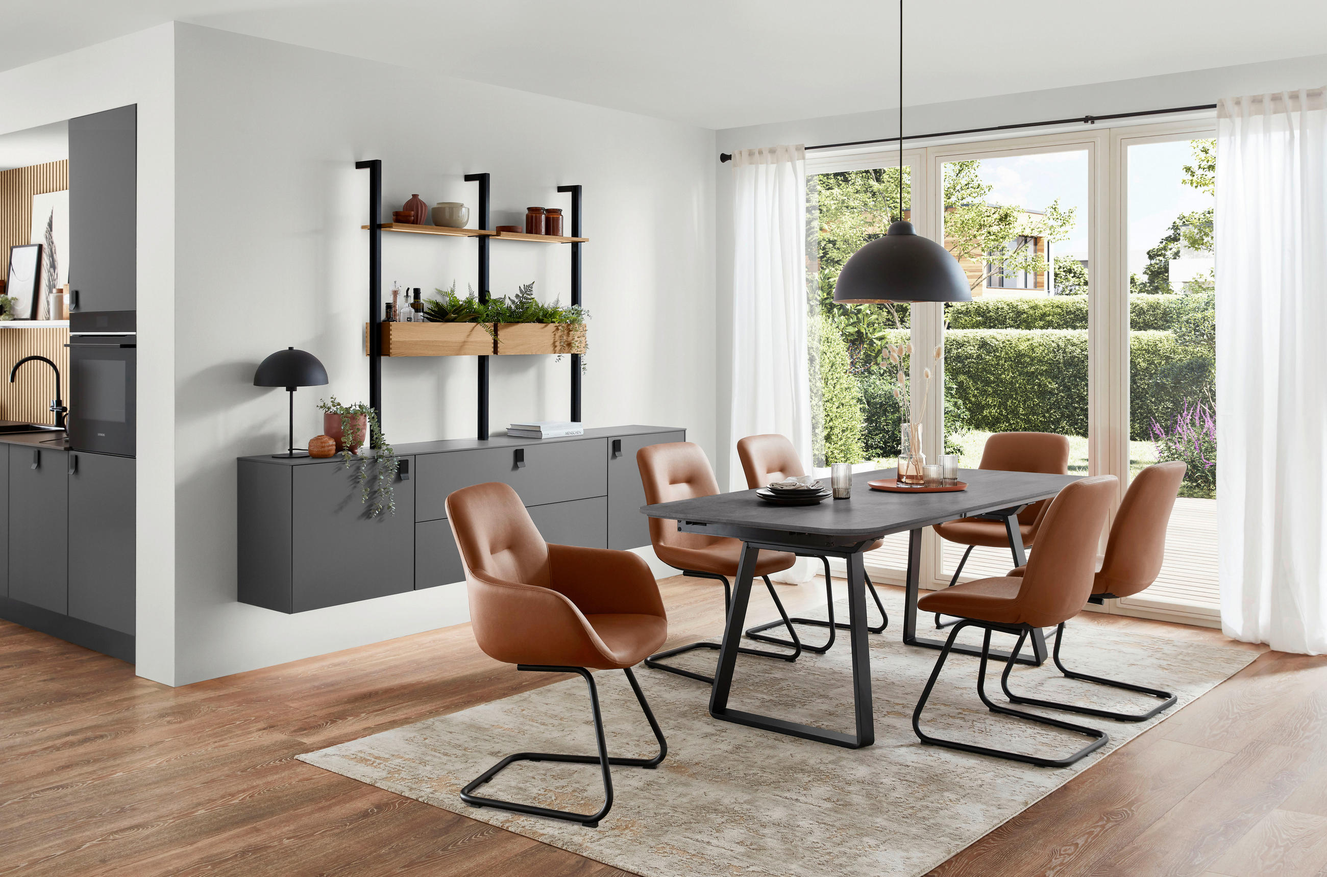 ESSTISCH Schwarz, Schieferfarben  - Schieferfarben/Schwarz, Basics, Holzwerkstoff/Metall (180/95/76cm) - Celina Home