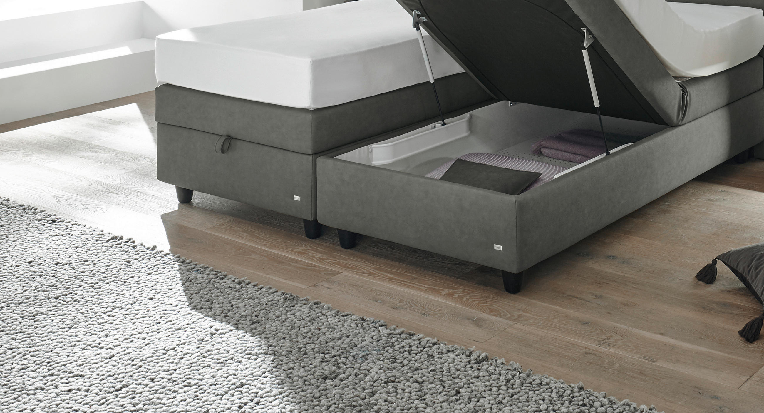 Thumbnail - RUF Betten Boxspringbett, Grau, Textil, H2, 7-Zonen, Höhe ca. 20 cm, 160x200 cm, Stoffauswahl, Lederauswahl, in verschie...