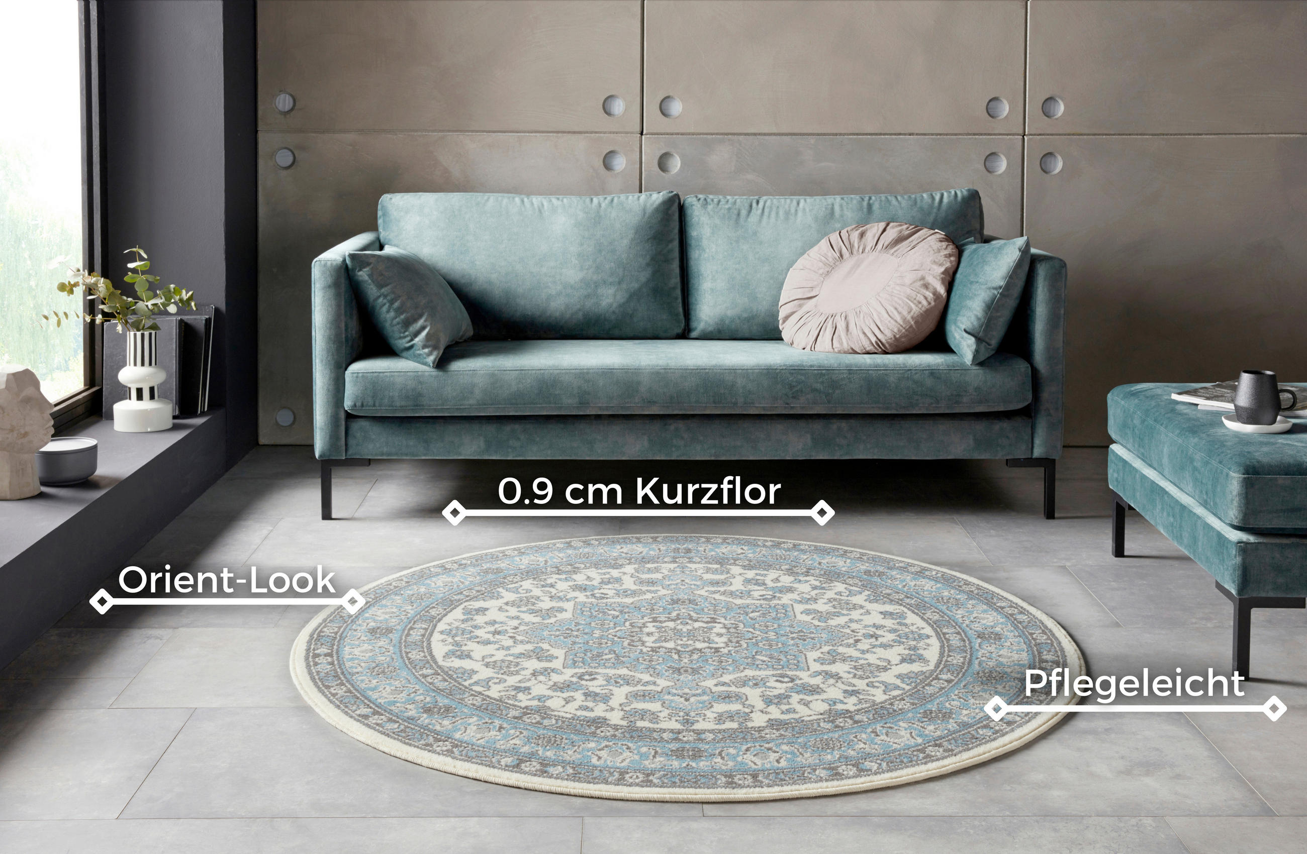 FLACHWEBETEPPICH 160 cm Mirkan Hellblau, Creme  - Creme/Hellblau, Basics, Kunststoff/Textil (160cm) - Hanse Home