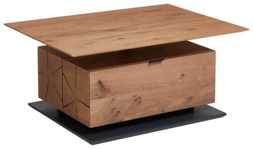 COUCHTISCH Kerneiche vollmassiv 105/75/47-62 cm Eichefarben  - Eichefarben/Anthrazit, Design, Leder/Holz (105/75/47-62cm) - Valnatura