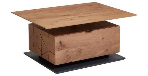 COUCHTISCH Kerneiche vollmassiv Eichefarben 105/75/47-62 cm  - Eichefarben/Anthrazit, Design, Leder/Holz (105/75/47-62cm) - Valnatura