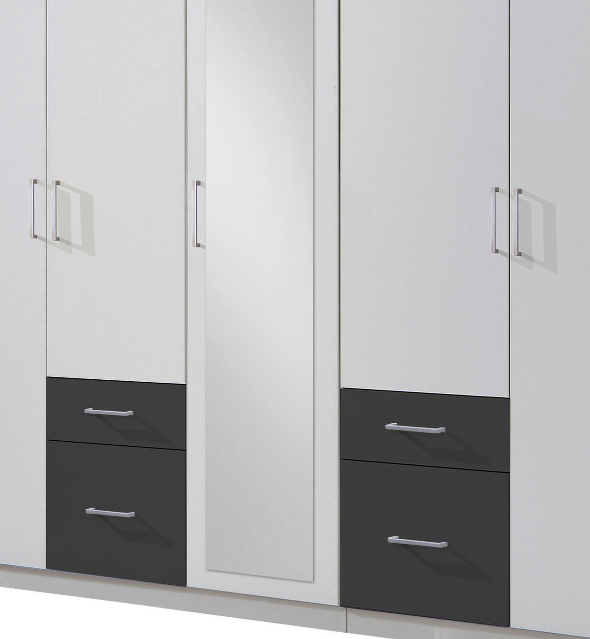 DREHTÜRENSCHRANK 225/210/58 cm,  in Graphitfarben, Weiß, 5-türig  - Silberfarben/Graphitfarben, Design, Glas/Holzwerkstoff (225/210/58cm) - MID.YOU