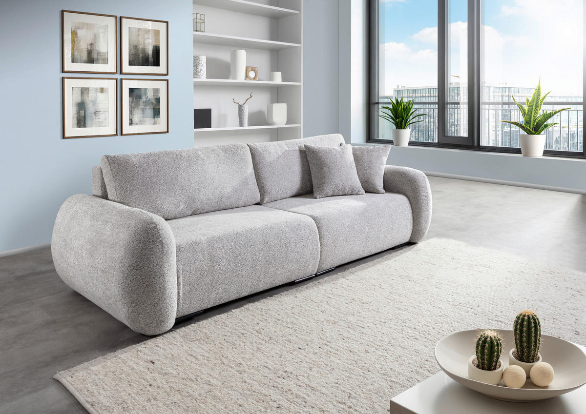SCHLAFSOFA Flachgewebe Grau  inkl. Zierkissen, Rückenkissen, Bettkasten, Schlaffunktion, Rücken echt, Liegefläche im Originalstoff  - Schwarz/Grau, KONVENTIONELL, Kunststoff/Textil (250/74/92cm) - Carryhome