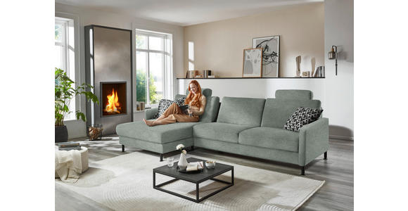 ECKSOFA  in Chenille, Flachgewebe Hellgrau Rücken echt  175/316 cm  - Hellgrau/Schwarz, Design, Textil/Metall (175/316cm) - Dieter Knoll