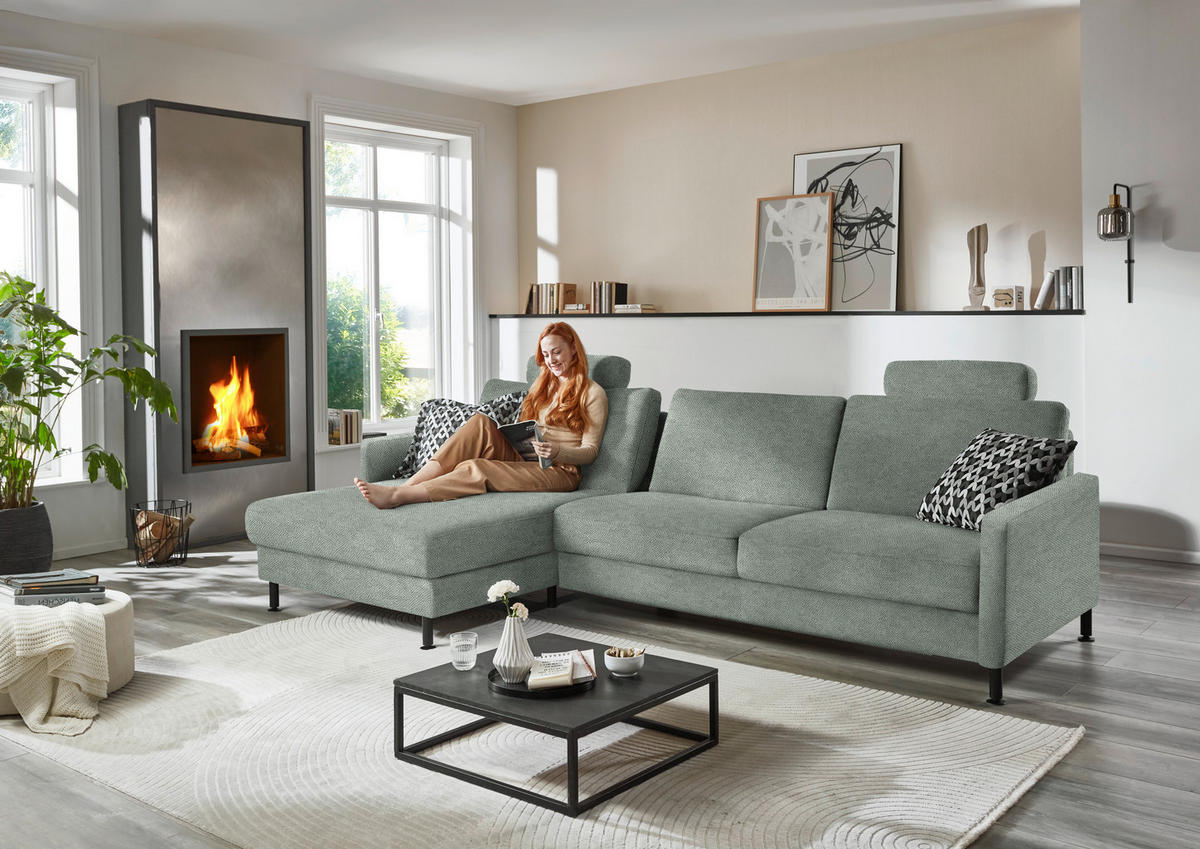 ECKSOFA  in Chenille, Flachgewebe Hellgrau  175/316 cm  - Hellgrau/Schwarz, Design, Textil/Metall (175/316cm) - Dieter Knoll