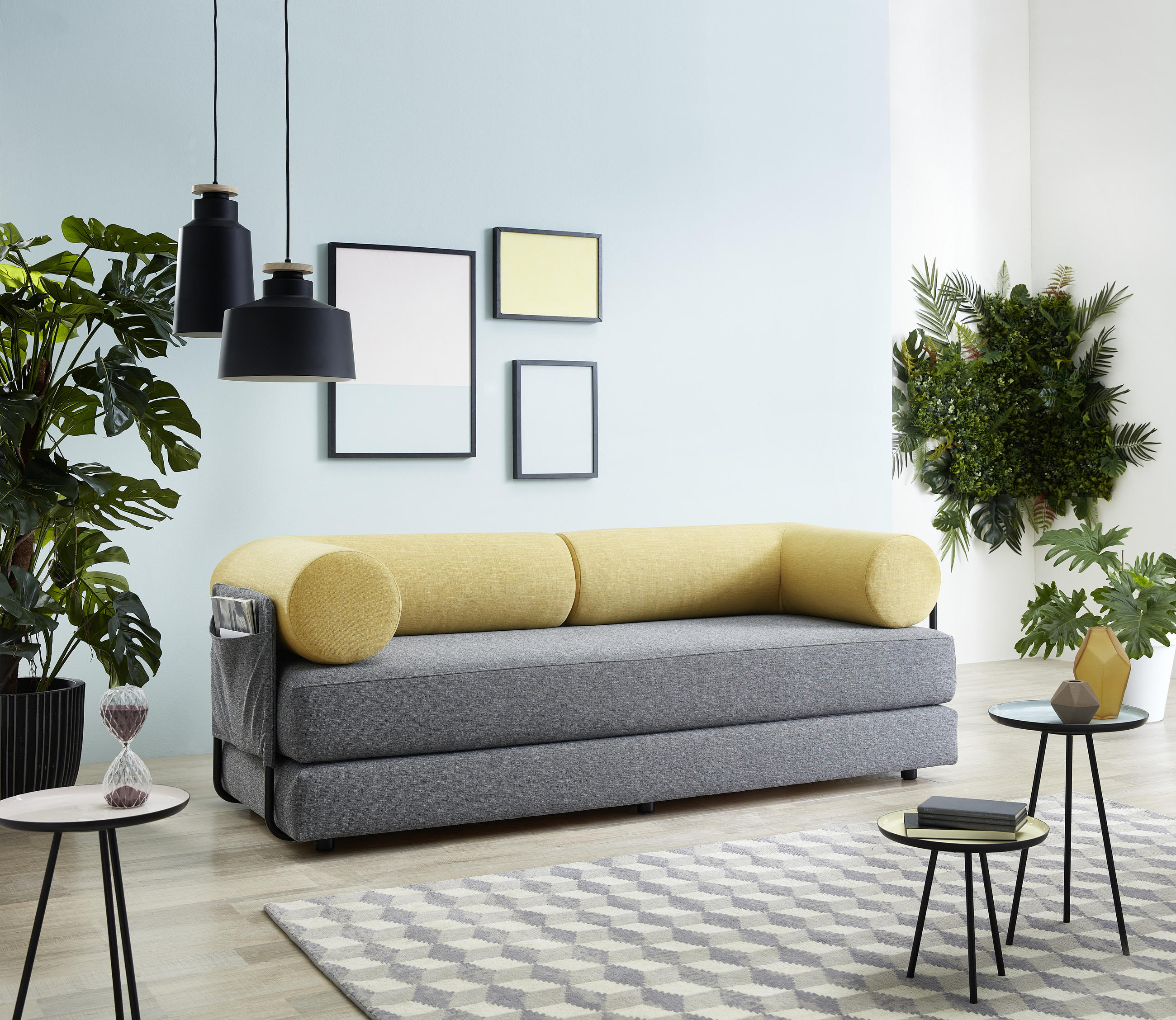 SCHLAFSOFA in Textil Gelb, Grau  - Gelb/Schwarz, Design, Kunststoff/Textil (202/74/81cm) - Bali