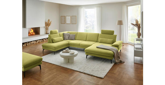 WOHNLANDSCHAFT  in Chenille, Flachgewebe Hellgrün  - Schwarz/Hellgrün, Design, Textil/Metall (208/344/180cm) - Dieter Knoll