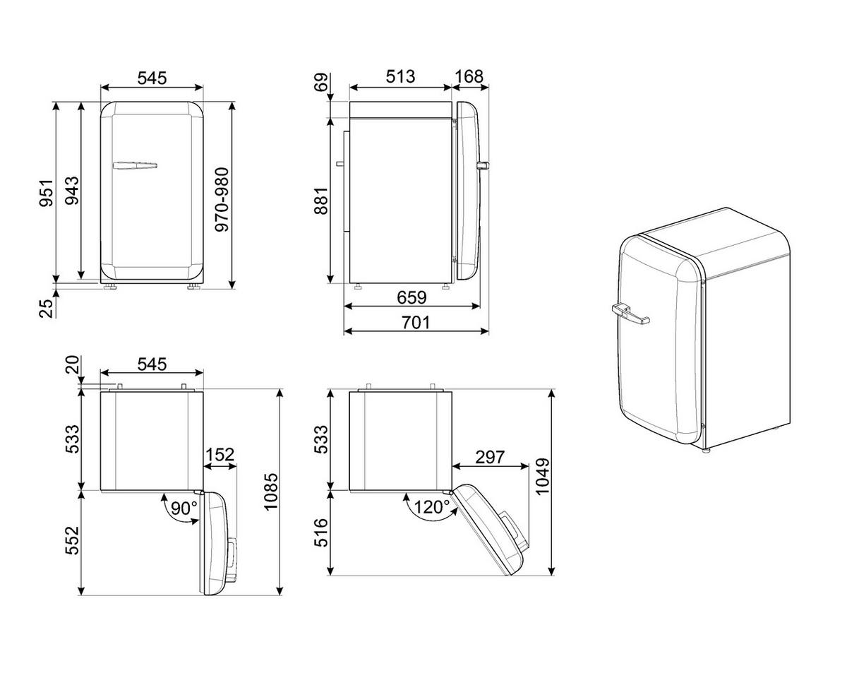 KÜHLSCHRANK 54,5/97-98/70,1 cm  - Pastellblau, Basics, Glas/Metall (54,5/97-98/70,1cm) - SMEG