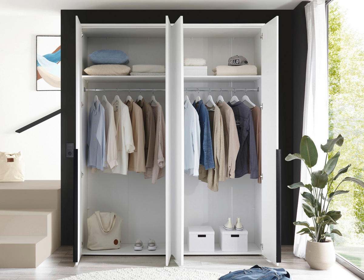 DREHTÜRENSCHRANK 180/225/52 cm,  in Weiß, 4-türig  - Schwarz/Weiß, MODERN, Glas/Holzwerkstoff (180/225/52cm) - MID.YOU