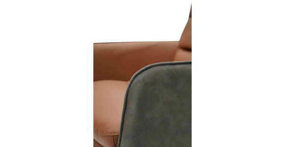 ARMLEHNSTUHL in Eisen Mikrofaser Echtleder pigmentiert - Cognac/Anthrazit, Design, Leder/Textil (58/89/67cm) - Novel