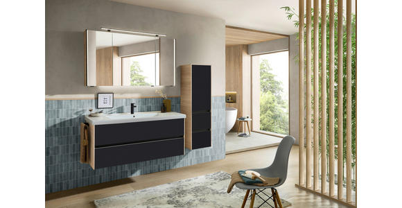 MIDISCHRANK 37/121/33 cm  - Eichefarben/Schwarz, MODERN, Glas/Holzwerkstoff (37/121/33cm) - Dieter Knoll