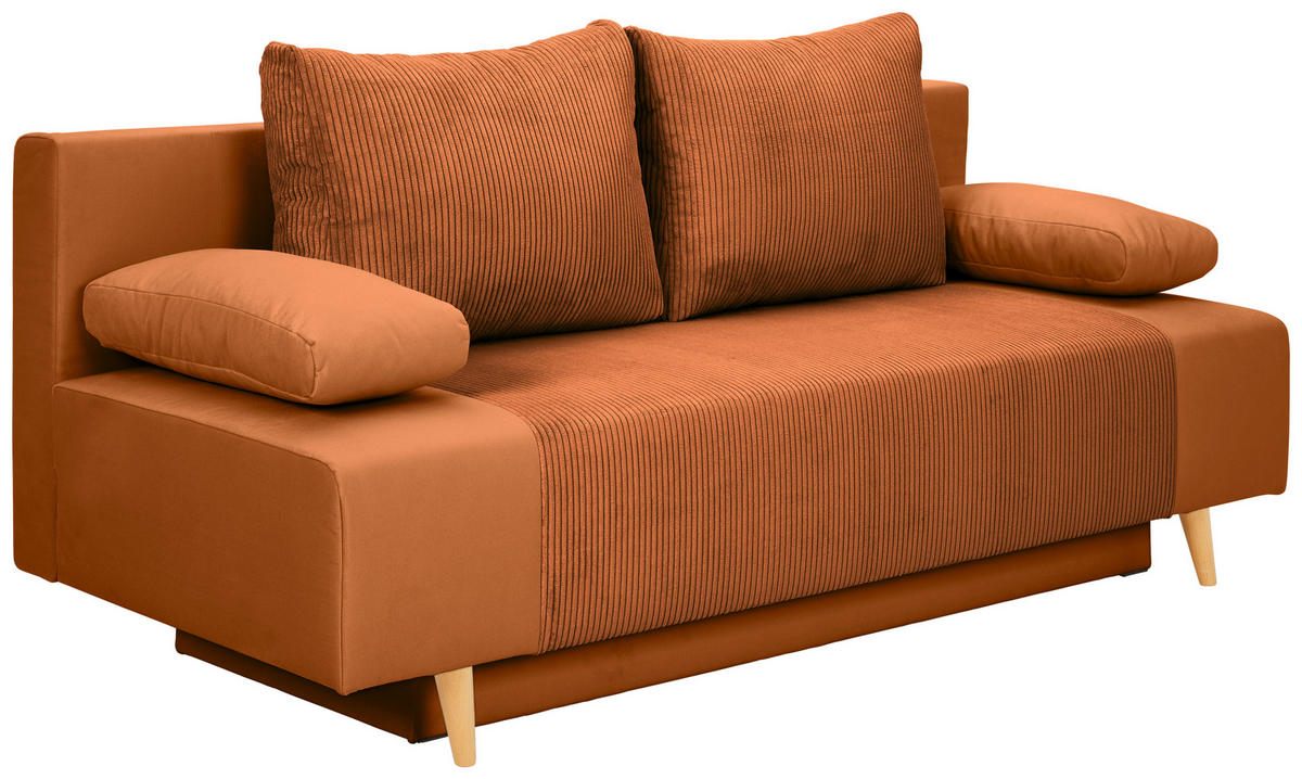 SCHLAFSOFA Cord, Velours Rostfarben  - Rostfarben/Buchefarben, Konventionell, Holz/Textil (191/92/89cm) - MID.YOU