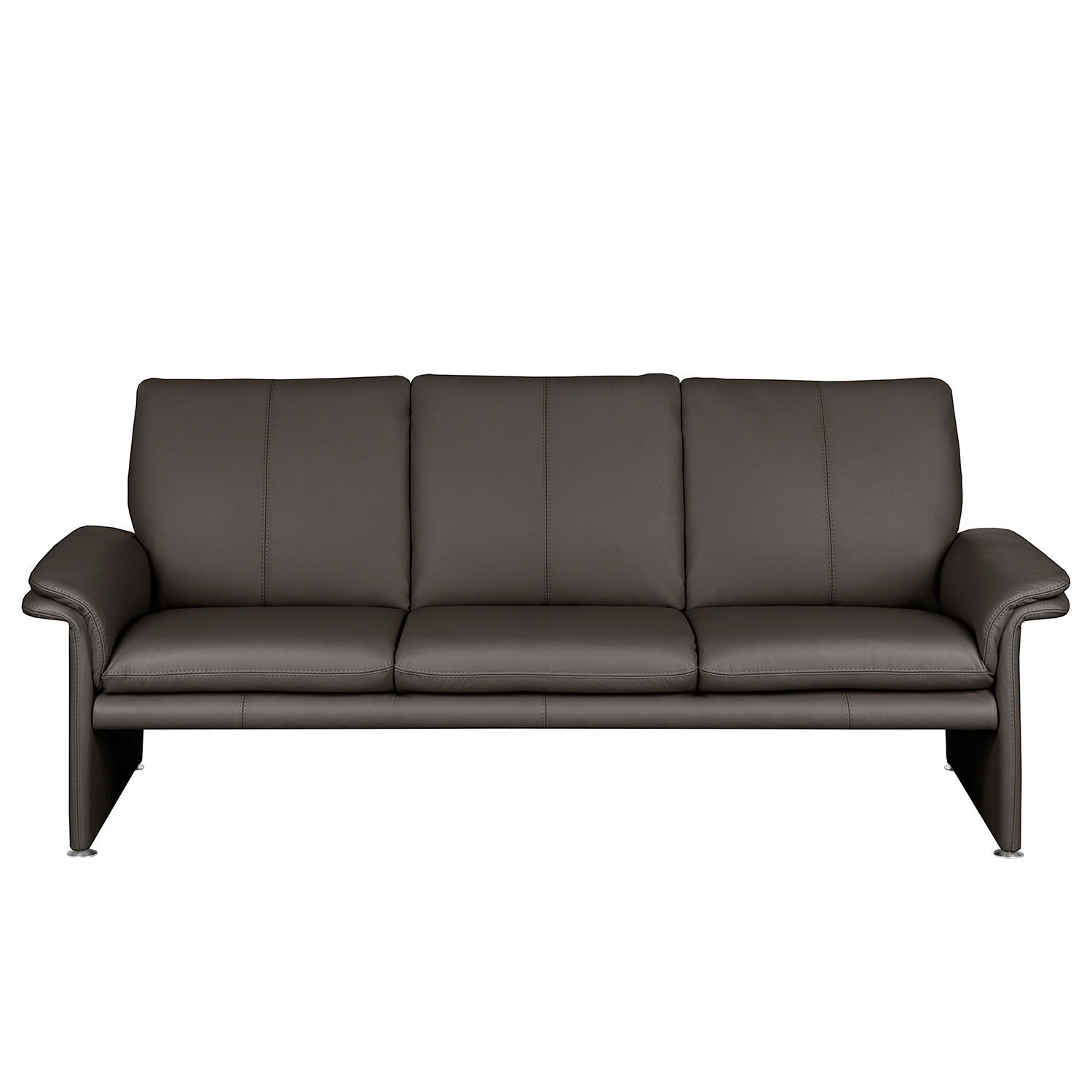 3-SITZER-SOFA Echtleder Dunkelbraun  - Dunkelbraun/Silberfarben, Design, Leder/Metall (214/90/88cm) - Livetastic