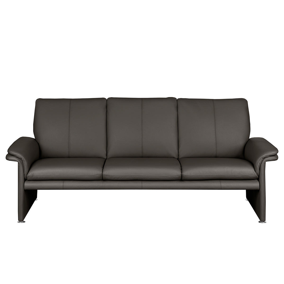 3-SITZER-SOFA Echtleder Dunkelbraun  - Dunkelbraun/Silberfarben, Design, Leder/Metall (214/90/88cm) - Livetastic