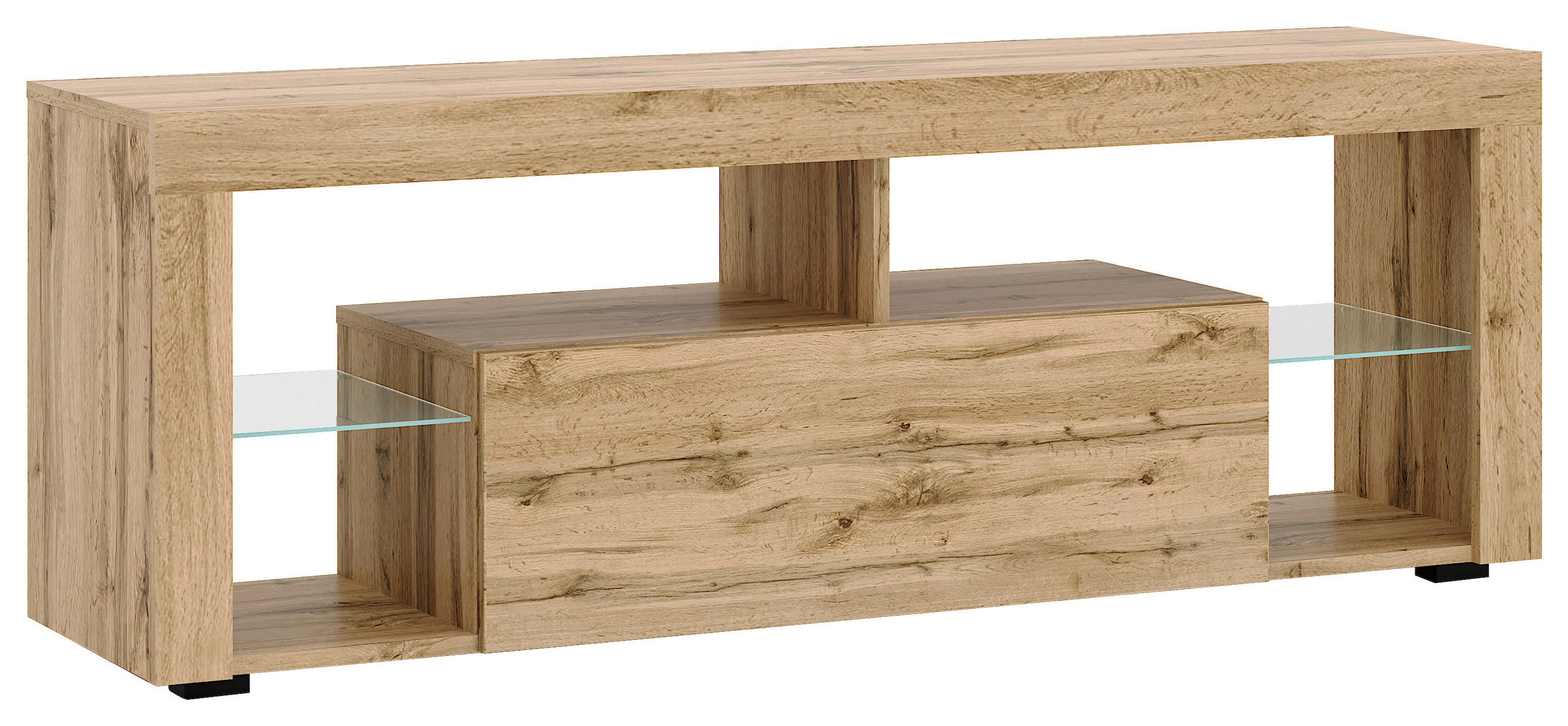 LOWBOARD EVEREST  in 140/50,5/35 cm  - Eiche Wotan/Schwarz, Design, Glas/Holzwerkstoff (140/50,5/35cm) - Livetastic