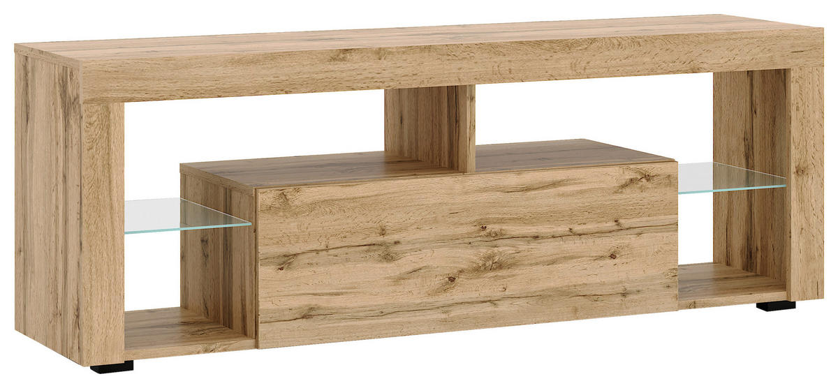 LOWBOARD EVEREST  in 140/50,5/35 cm  - Eiche Wotan/Schwarz, Design, Glas/Holzwerkstoff (140/50,5/35cm) - Livetastic