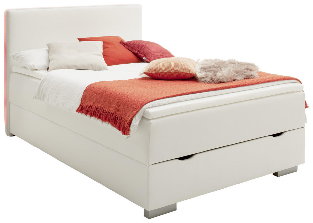 BOXSPRINGBETT 120/200 cm  in Weiß  - Silberfarben/Weiß, MODERN, Kunststoff/Textil (120/200cm) - Livetastic
