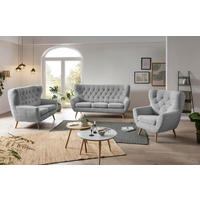 OHRENSESSEL Webstoff Grau  - Eichefarben/Grau, Design, Holz/Textil (87/101/95cm) - Stylife