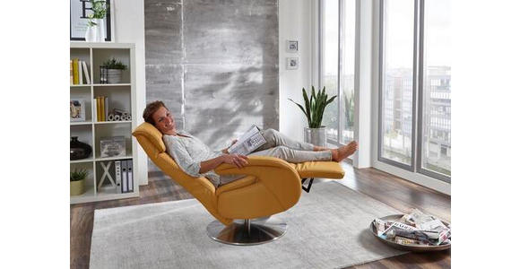 RELAXSESSEL in Leder Gelb  - Edelstahlfarben/Gelb, Design, Leder/Metall (70/110/80cm) - Cantus