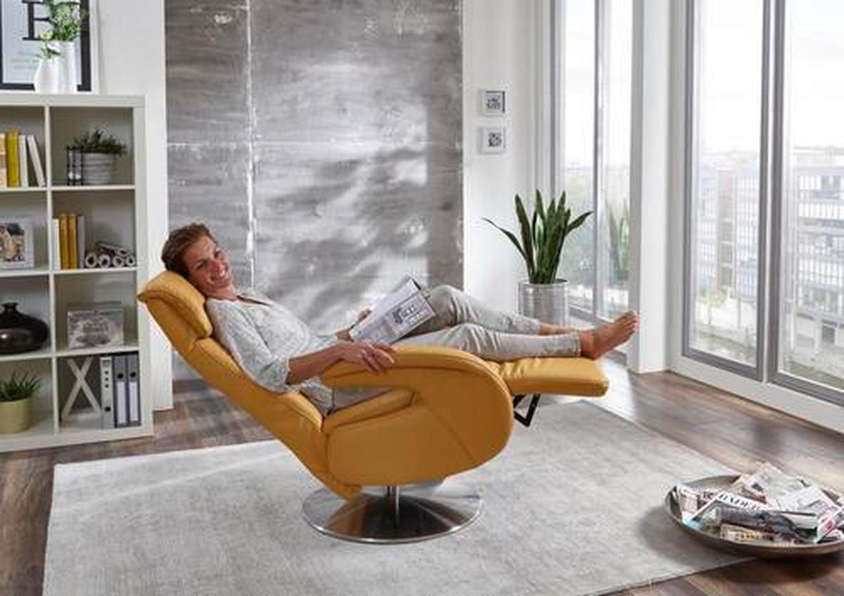 RELAXSESSEL Echtleder    - Edelstahlfarben/Gelb, KONVENTIONELL, Leder/Metall (70/110/80cm) - Cantus